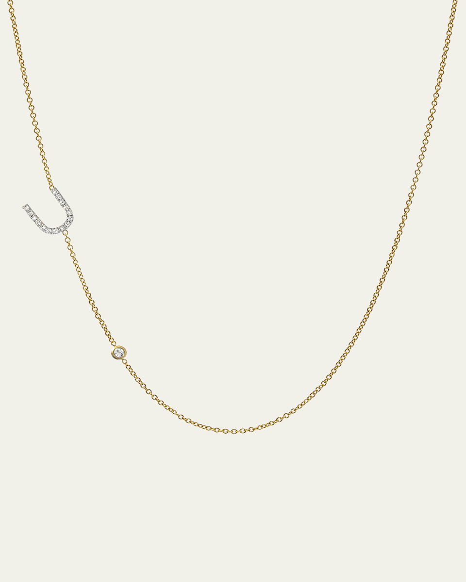 14K Yellow Gold Diamond Initial U Necklace